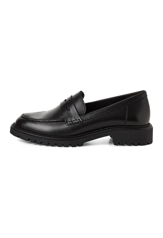 Pantofi loafer din piele cu varf rotund - Negru