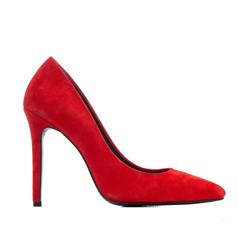 Pantofi Alice Stiletto Piele Intoarsa, Rosii