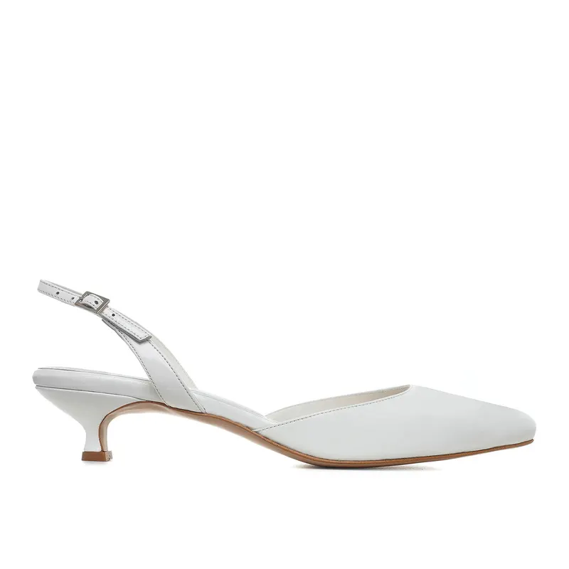 Pantofi Alice Piele Lacuita, Albi - Kitten Heels