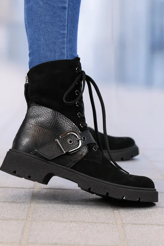 Ghete Casual Dama din Piele Intoarsa cu Catarama - LYA
