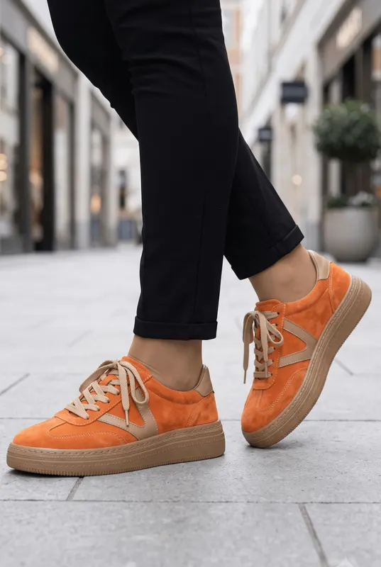 Sneakers din Piele Naturala Orange - JOANA