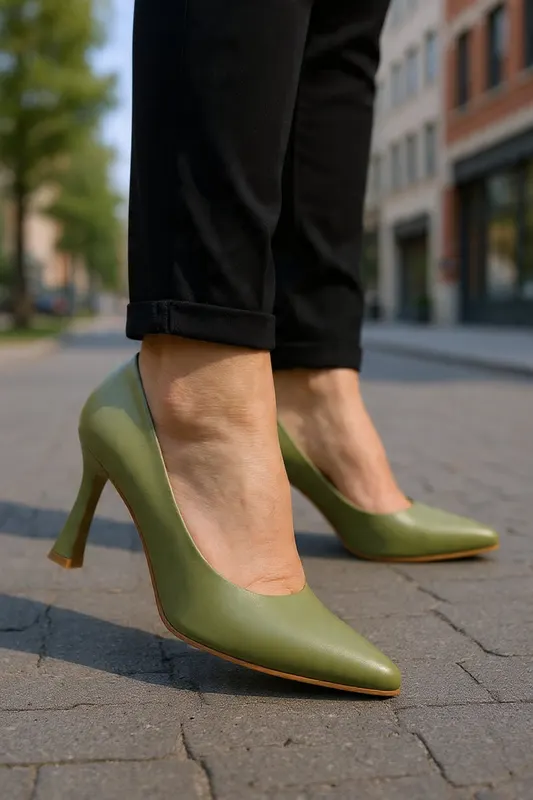 Pantofi Eleganti cu Toc din Piele Verde - BABY AVOCADO