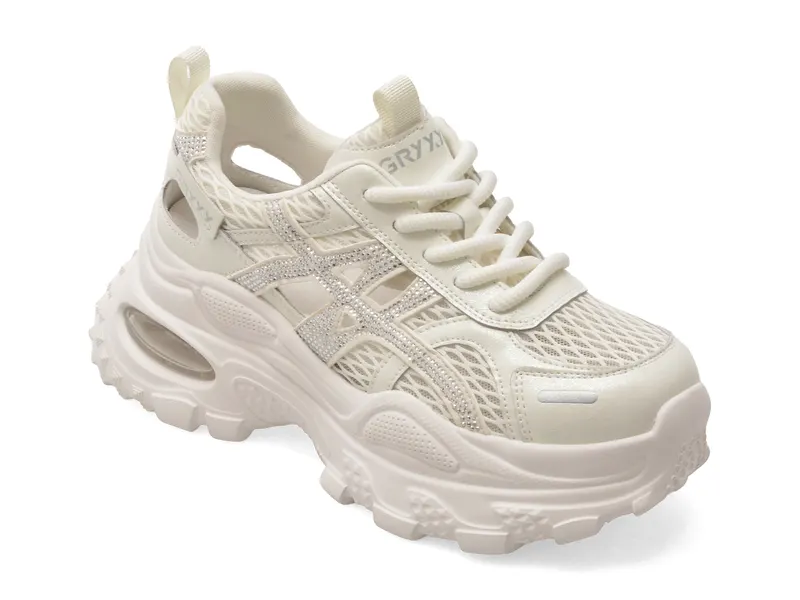 Pantofi sport albi, 979, din piele naturala