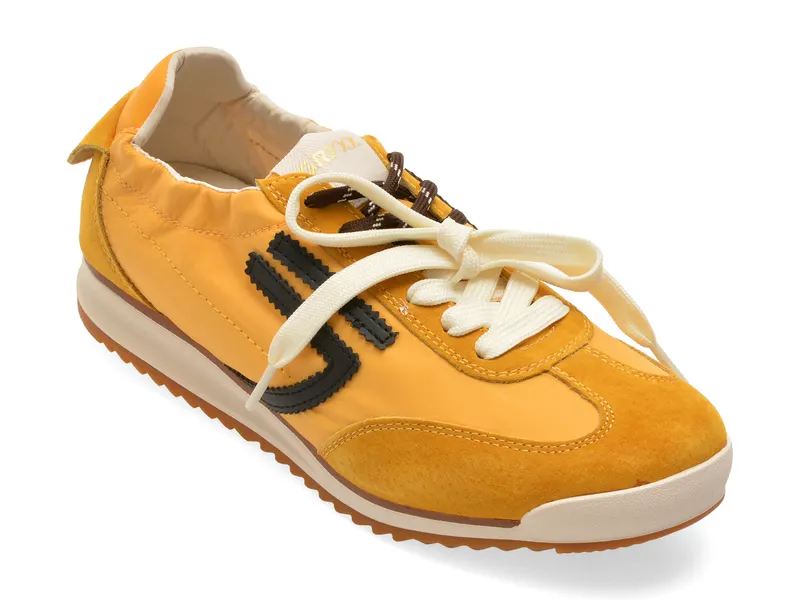 Pantofi sport galbeni, 30076, din material textil si piele naturala