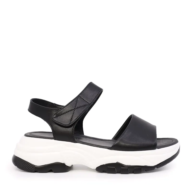Sandale cu linii sportive femei negre din piele 1279DS6212N