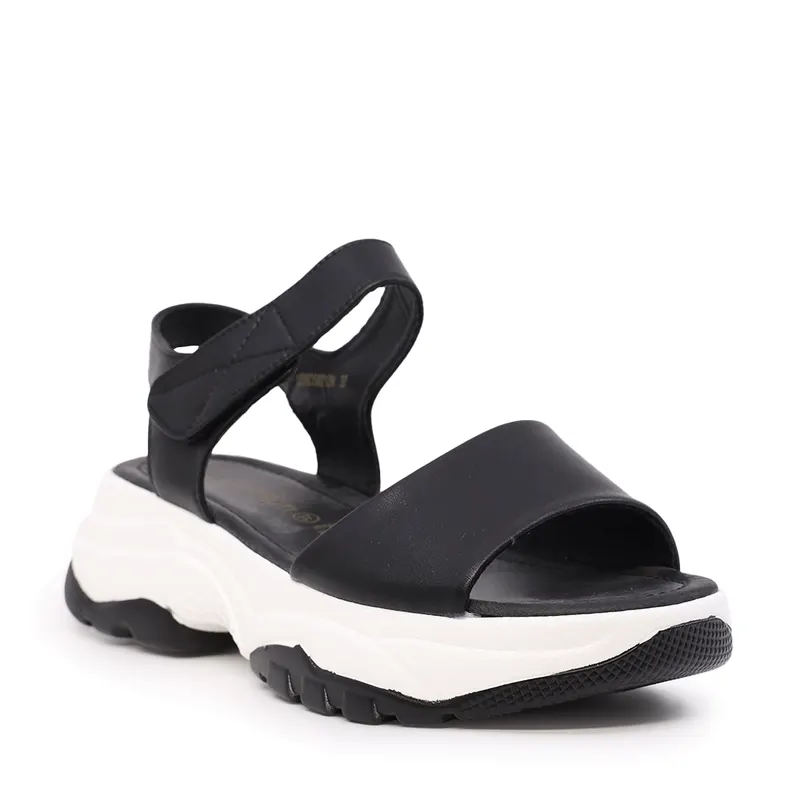 Sandale cu linii sportive femei negre din piele 1279DS6212N — imaginea 2