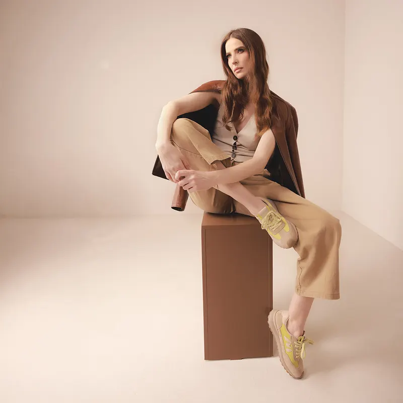 Sneakers femei taupe din piele și textil 1991DPF0130VTA — imaginea 2