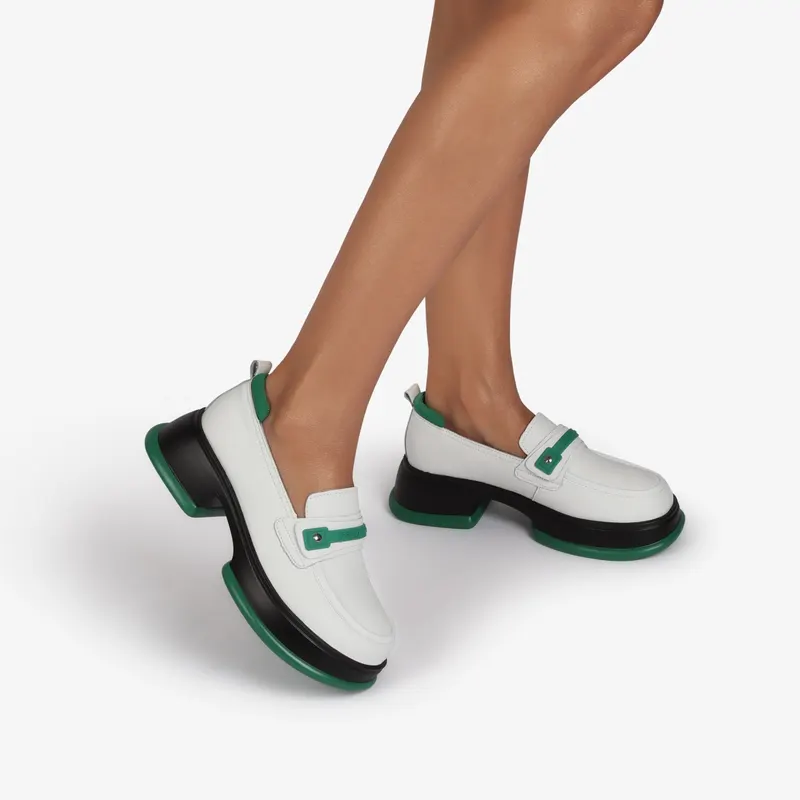 Mocasini dama din Piele Naturala CRL0841 ALB