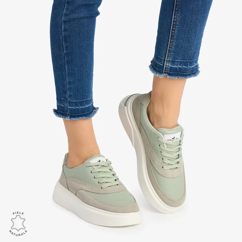 Pantofi casual dama piele naturala si piele naturala intoarsa CRL0872 VERDE