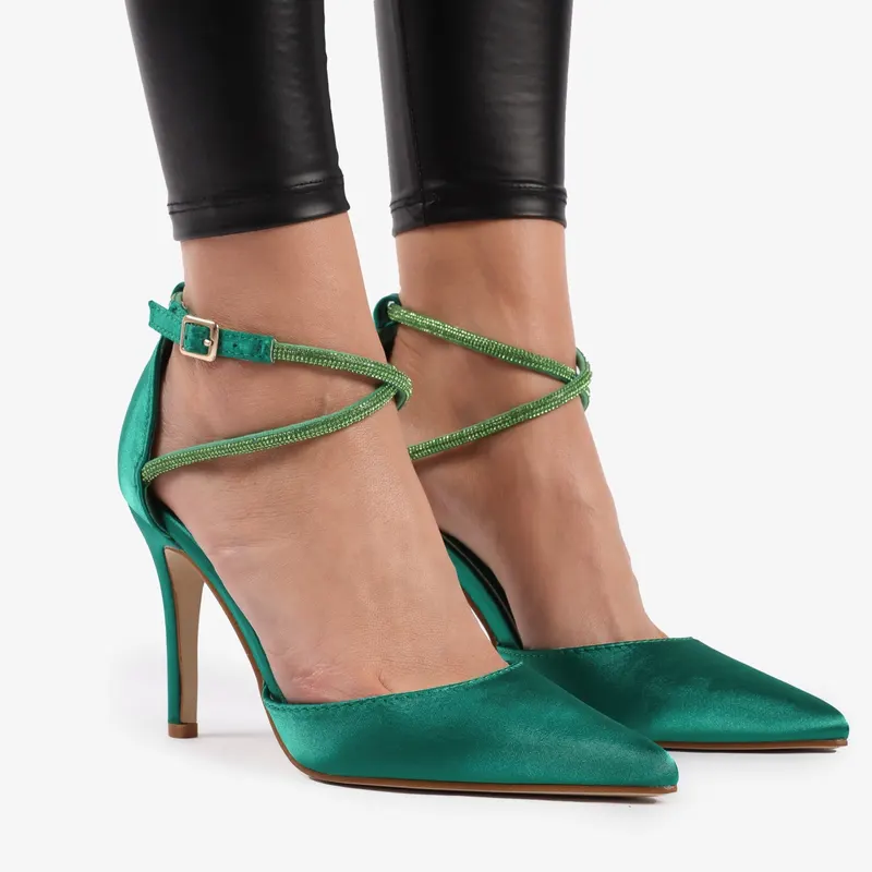 Pantofi Eleganți dama din Piele Ecologică SATIN CRL1315 VERDE