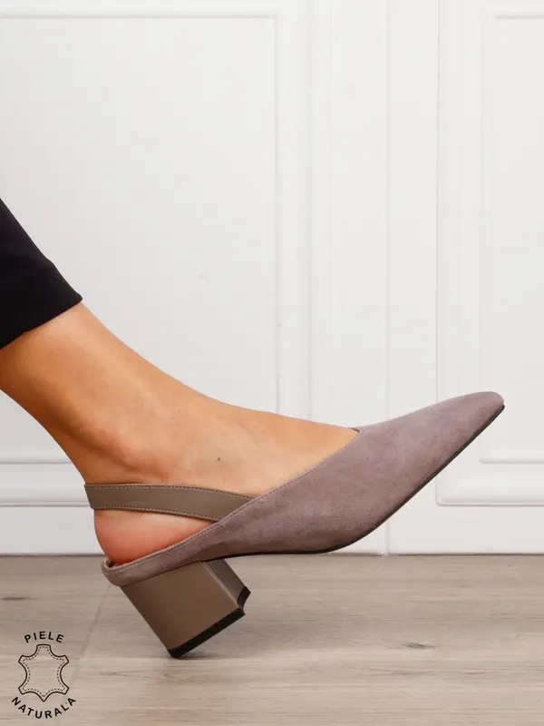 Pantofi dama eleganti din piele naturala Intoarsa cu varf ascutit CRL1631 GRI