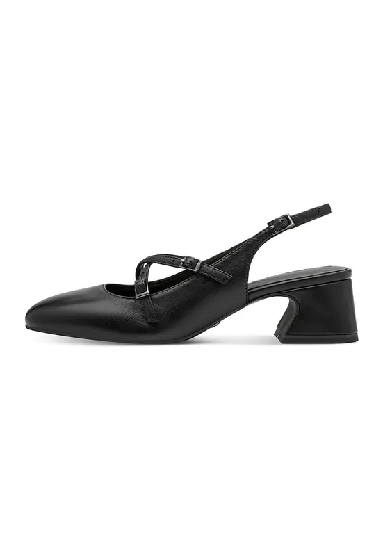 Pantofi din piele cu varf patrat - Negru