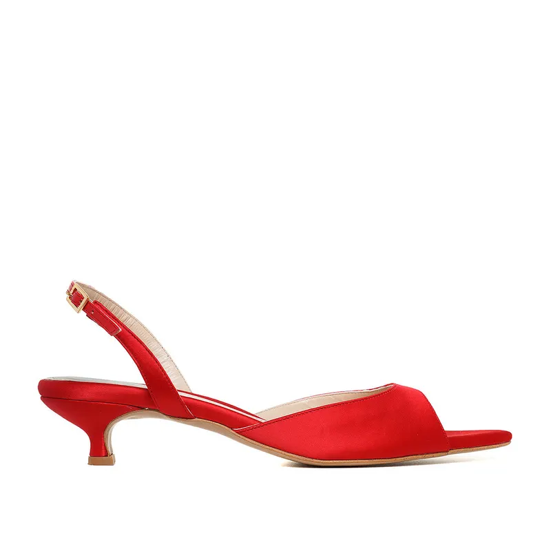 Sandale Vicky Satin, Varf Ascutit, Rosii - Kitten Heels