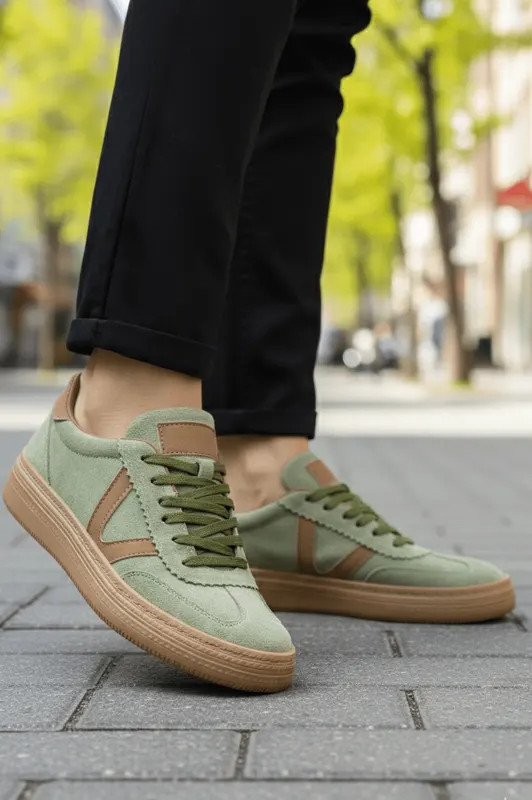 Sneakers din Piele Naturala Verde - JOANA MINT