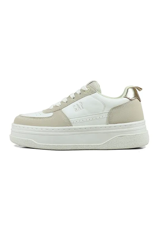 Pantofi sport flatform de piele ecologica - Alb murdar