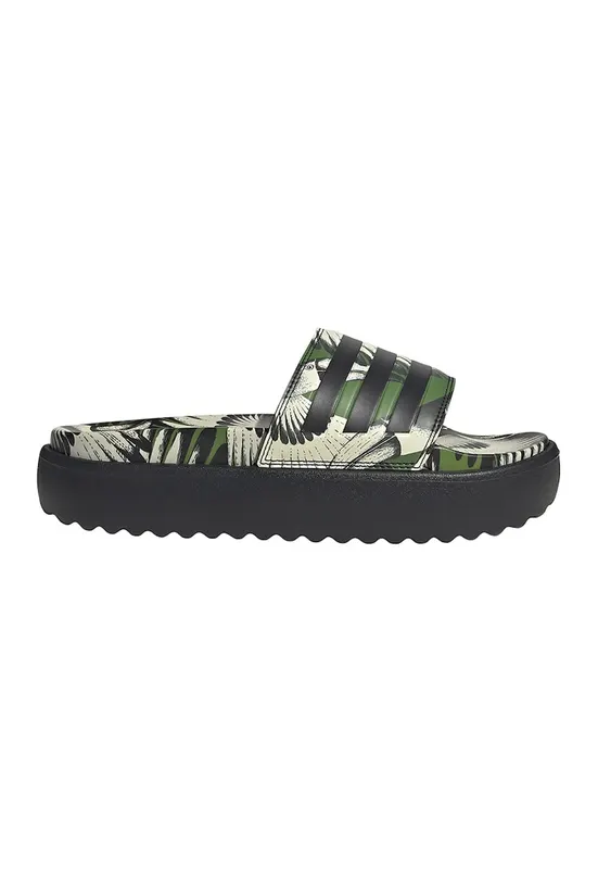 Papuci cu talpa flatform si model Adilette - Negru/Verde feriga/Crem