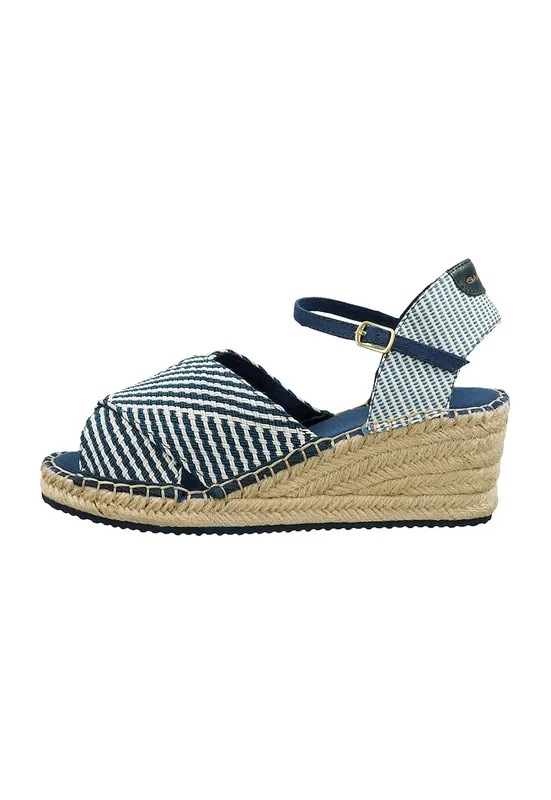 Espadrile wedge cu dungi - Alb/Bleumarin