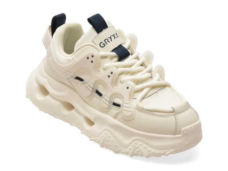 Pantofi sport albi, Y2002, din material textil si piele naturala