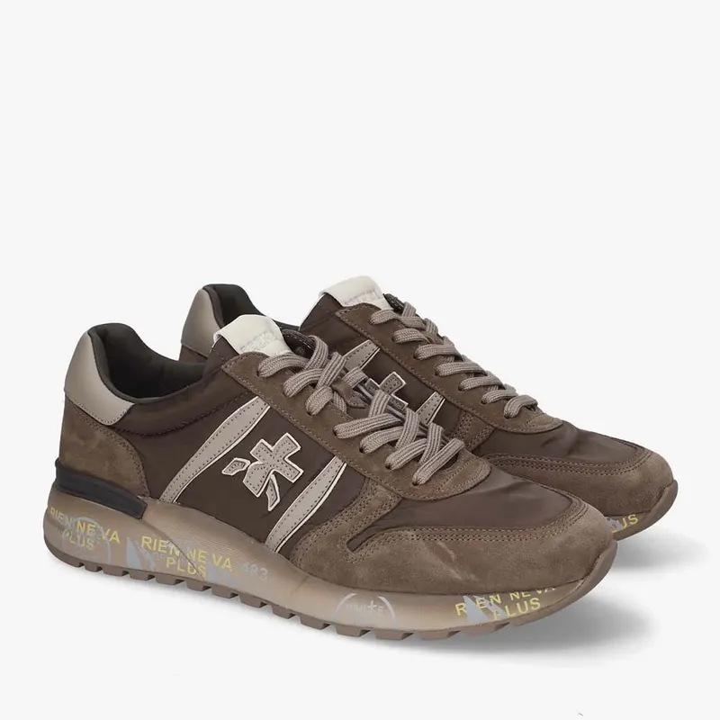 Sneakers bărbați Premiata Lander maro din piele și textil 1692BP8410M — imaginea 2