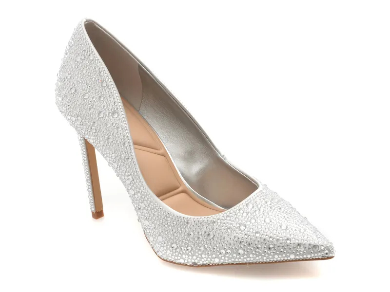 Pantofi eleganti argintii, STESSY 2.0, din material textil