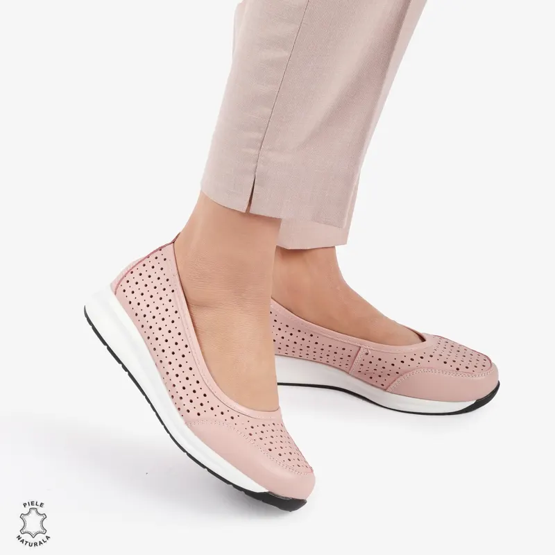 Balerini dama din Piele Naturala Slip-On CRL0721 ROZ