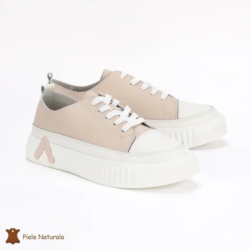 Pantofi Casual de dama din Piele naturala cu talpa groasa CRL0489 BEJ
