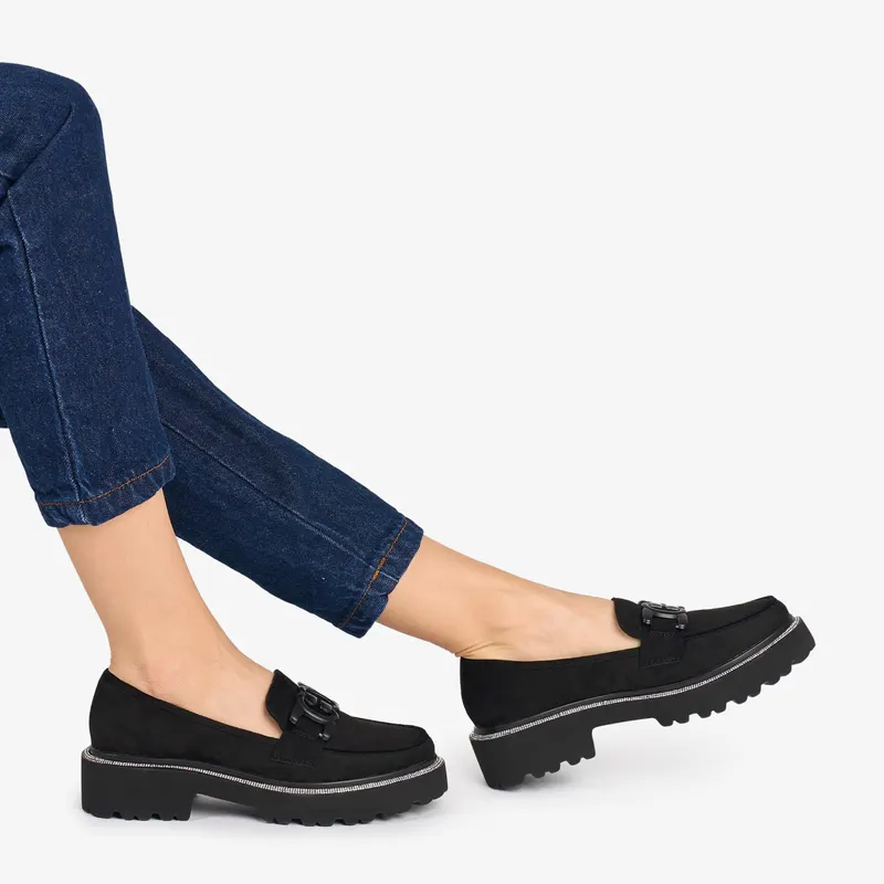 Mocasini DAMA din PIELE ECOLOGICA INTOARSA cu strasuri CRL0953 CULOARE: NEGRU