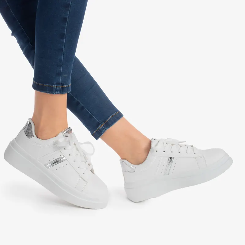 SNEAKERS din PIELE ECOLOGICA CRL0887 CULOARE:ARGINTIU