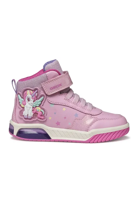 Pantofi sport cu velcro si LED-uri - Alb/Roz pastel/Albastru glaciar