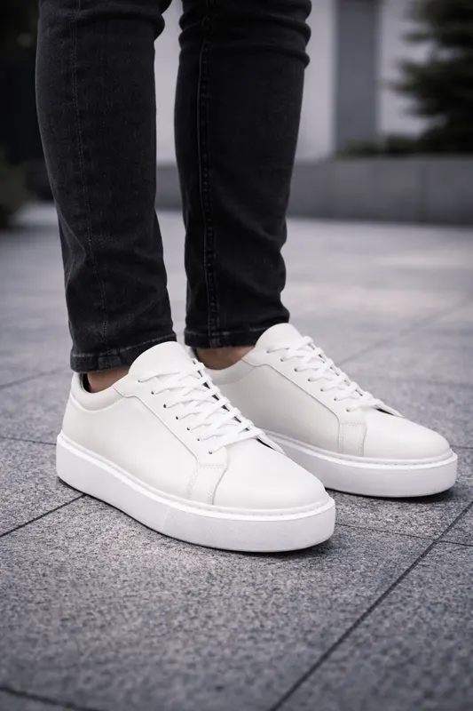 Pantofi Casual din Piele Albi cu Siret - ERVI WHITE