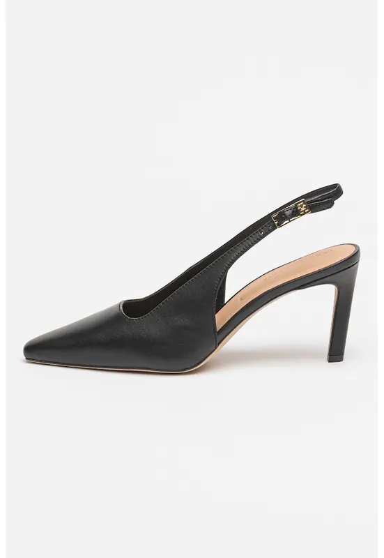 Pantofi slingback de piele cu varf ascutit - Negru