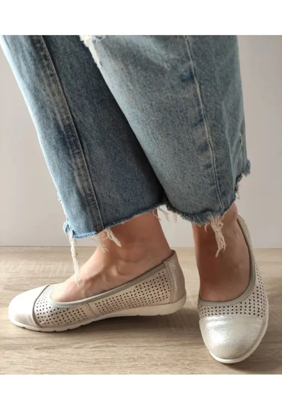 Pantofi Casual Perforati Dama 42024 12-I Bej Metalic - Bej - Bej