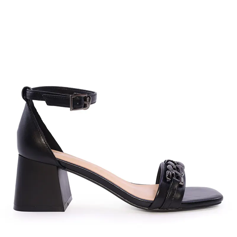 Sandale femei Enzo Bertini negre din piele cu toc gros 1127DS4251N