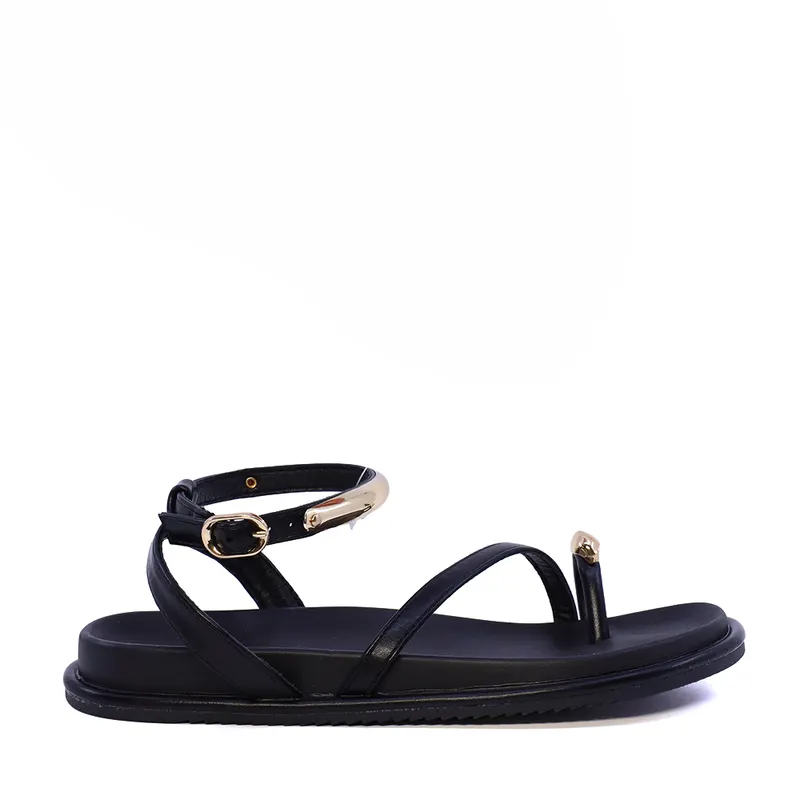 Sandale romane negre cu accesorii metalice 3931DS2415N
