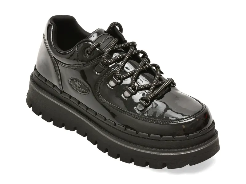 Pantofi SKECHERS negri, JAMMERS, din piele ecologica lacuita