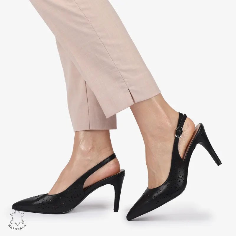 PANTOFI ELEGANTI dama din Piele Naturala CU TOC SUBTIRE SI INALT CRL1399 NEGRU