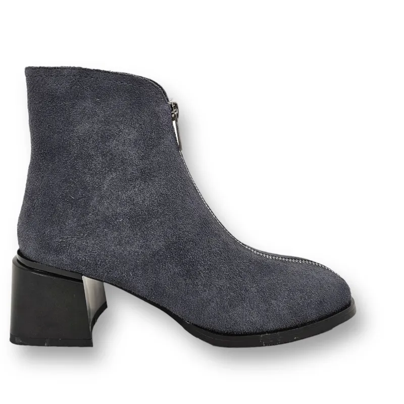 BOTINE DAMA CU TOC GROS din PIELE NATURALA CRL1327 CULOARE:NEGRU
