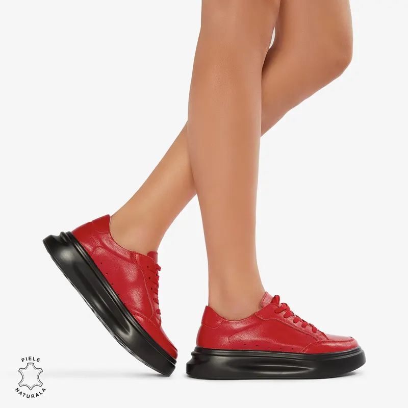 Pantofi Casual de dama din Piele naturala cu talpa groasa CRL0521 ROSU
