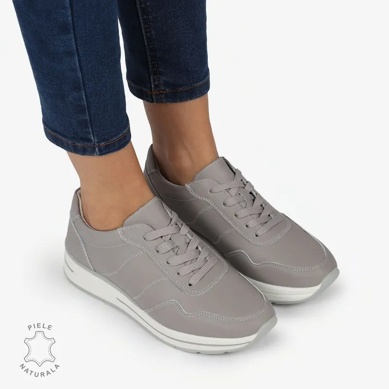 PANTOFI CASUAL Piele Naturala CU INCHIDERE SIRET SI MODEL PE TALPA CRL1303 GRI