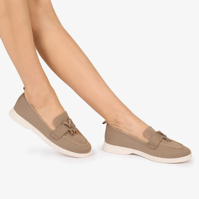 MOCASINI dama TEXTIL CU DETALIU AURIU CRL1027 Culoare: KHAKI