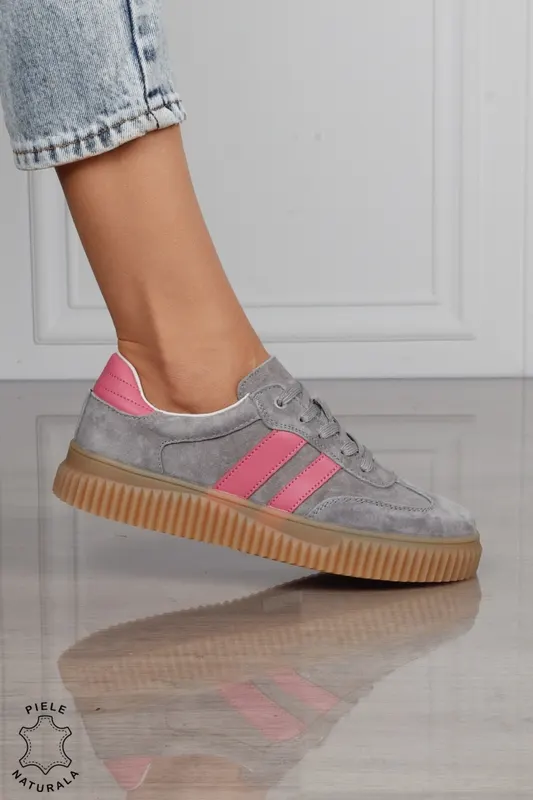 Pantofi Casual DAMA din Piele Naturala intoarsa, Model Retro CRL1531GRI