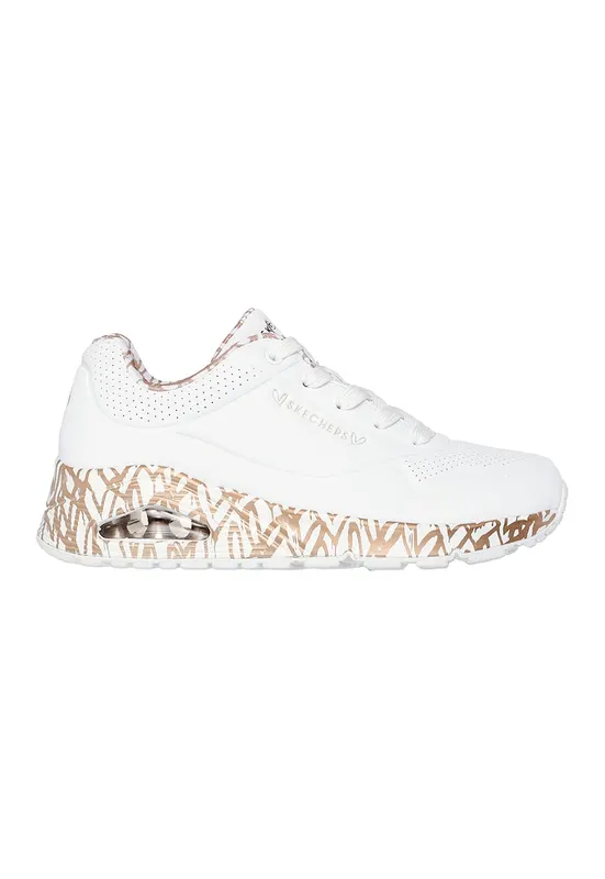 Pantofi sport din piele ecologica Uno Loving Love - Alb/Auriu rose