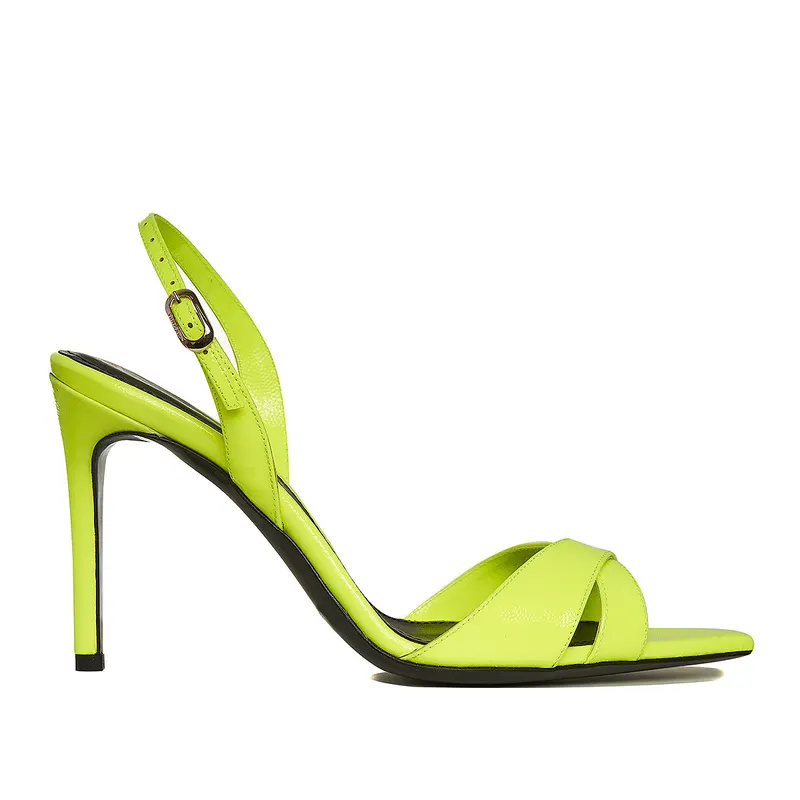 Sandale Thea Piele Naturala, Neon Lime, Editie Limitata