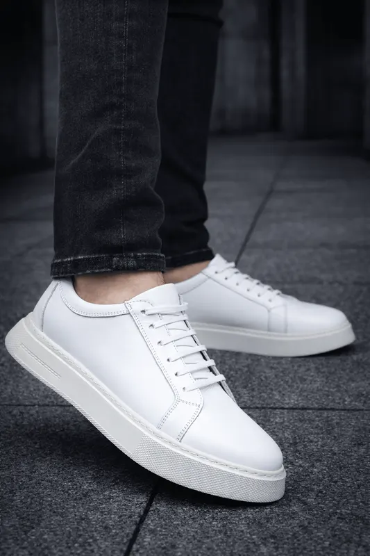 Pantofi Casual din Piele Albi cu Siret -EDY WHITE