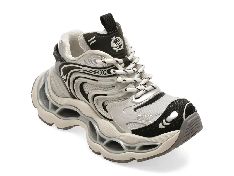 Pantofi sport argintii, 1478A, din piele ecologica