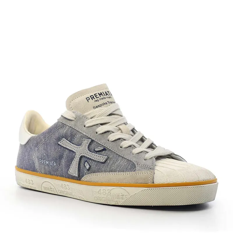 Sneakers bărbați Premiata Steven gri din textil și piele 1691BP8050GR — imaginea 2