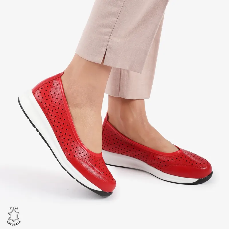 Balerini dama din Piele Naturala Slip-On CRL0721 ROSU