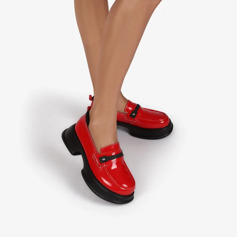 Mocasini dama din Piele Naturala CRL0841 ROSU