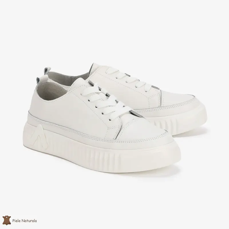 Pantofi Casual de dama din Piele naturala cu talpa groasa CRL0489 ALB