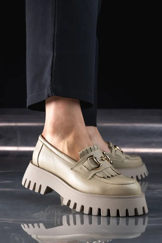 Mocasini Dama din Piele cu Accesoriu - Lleida BEJ